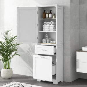 EPOWP 20 in. W x 13 in. D x 68.1 in. H White Tall Linen Cabinet with 2 Drawers and Adjustable Shelf