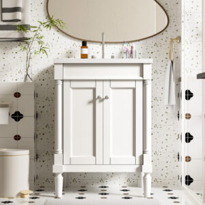 EPOWP 24 in. W x 18.1 in. D x 33.7 in. H Single Sink Freestanding Bath Vanity in White with White Ceramic Top and Cabinet