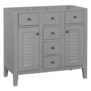EPOWP 36 in. W x 18 in. D x 33 in. H Bath Vanity Cabinet without Top in Grey with 5 Drawers and Door Storage Shelf