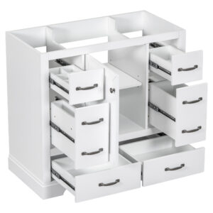 EPOWP 36 in. W x 18 in. D x 33 in. H Bath Vanity Cabinet without Top in White with 6 Drawers and Door Storage Shelf