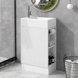 EPOWP 18.6 in. W x 10.6 in. D x 33.2 in. H Freestanding Bath Vanity in White with White Ceramic Top Single Basin Sink