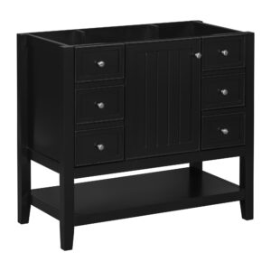 EPOWP 36 in. W x 18 in. D x 33 in. H Bath Vanity Cabinet without Top in Black with Open Storage Shelf and 3 Drawers