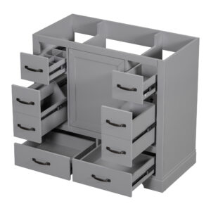 EPOWP 36 in. W x 18 in. D x 33 in. H Bath Vanity Cabinet without Top in Grey with 6 Drawers and Door Storage Shelf