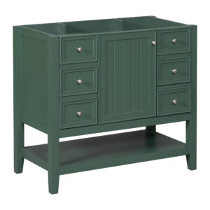EPOWP 36 in. W x 18 in. D x 33 in. H Bath Vanity Cabinet without Top in Green with Open Storage Shelf and 3 Drawers