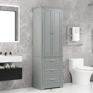 EPOWP 24 in. W x 15.7 in. D x 70 in. H Freestanding Tall Storage Linen Cabinet with Adjustable Shelves and Drawers in Grey