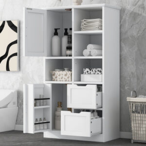EPOWP 31 in. W x 16 in. D x 62 in. H Freestanding Storage Linen Cabinet with Adjustable Shelves and 2 Drawers in White