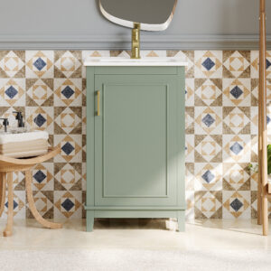 EPOWP 20 in. W x 15.5 in. D x 33.3 in. H Single Sink Freestanding Bath Vanity in Green with White Ceramic Top and Storage