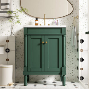 EPOWP 24 in. W x 18.1 in. D x 33.7 in. H Single Sink Freestanding Bath Vanity in Green with White Ceramic Top and Cabinet