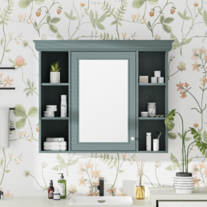 EPOWP 35.5 in. W x 28.74 in. H Rectangular MDF Medicine Cabinet with Mirror and Open Shelf in Green