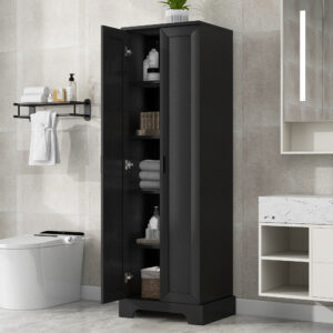 EPOWP 22.1 in. W x 16.9 in. D x 71.2 in. H Black MDF Freestanding Tall Linen Cabinet with Adjustable Shelves in Black