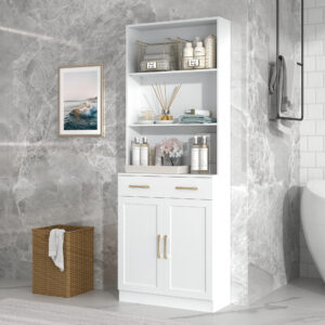 EPOWP 25.9 in. W x 11 in. D x 70 in. H White Tall MDF Freestanding Linen Cabinet with Adjustable Shelves in White