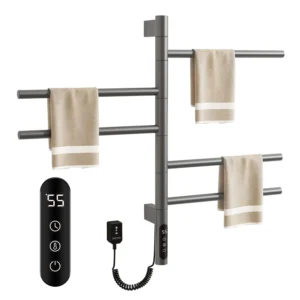 EPOWP 5 Bar Wall Mounted Plug-in/Hardwired Towel Warmer Rotating Heated Rack in Smoke Grey with Intelligent Touch Screen Timer