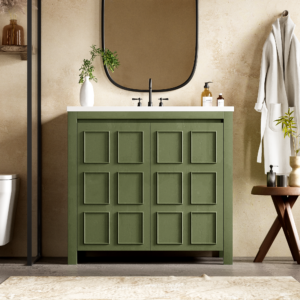 EPOWP 36 in. W x 18 in. D x 34 in. H Single Sink Freestanding Bath Vanity in Green with White Resin Top and Storage Cabinet