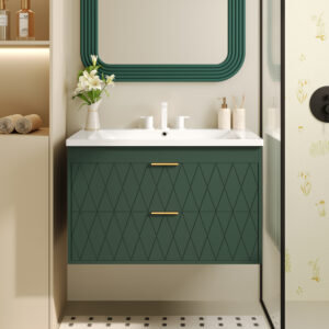 EPOWP 30 in. W x 18 in. D x 19 in. H Single Sink Wall Mounted Bath Vanity in Black with White Resin Top and Cabinet