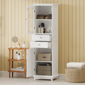 EPOWP 17.76 in. W x 14.21 in. D x 63 in. H Freestanding Tall Storage Linen Cabinet with Adjustable Shelves and Drawer in White