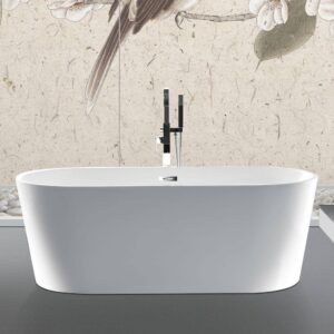 59 in. Acrylic Freestanding Flatbottom Non-Whirlpool Soaking Bathtub in White