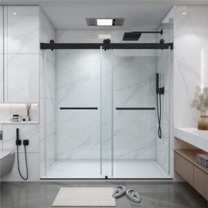 60 in. W x 76 in. H Double Sliding Frameless Shower Door in Stainless Steel Finish with Clear Glass